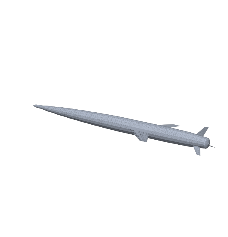 Area-ruled baseline fuselage, front isometric render